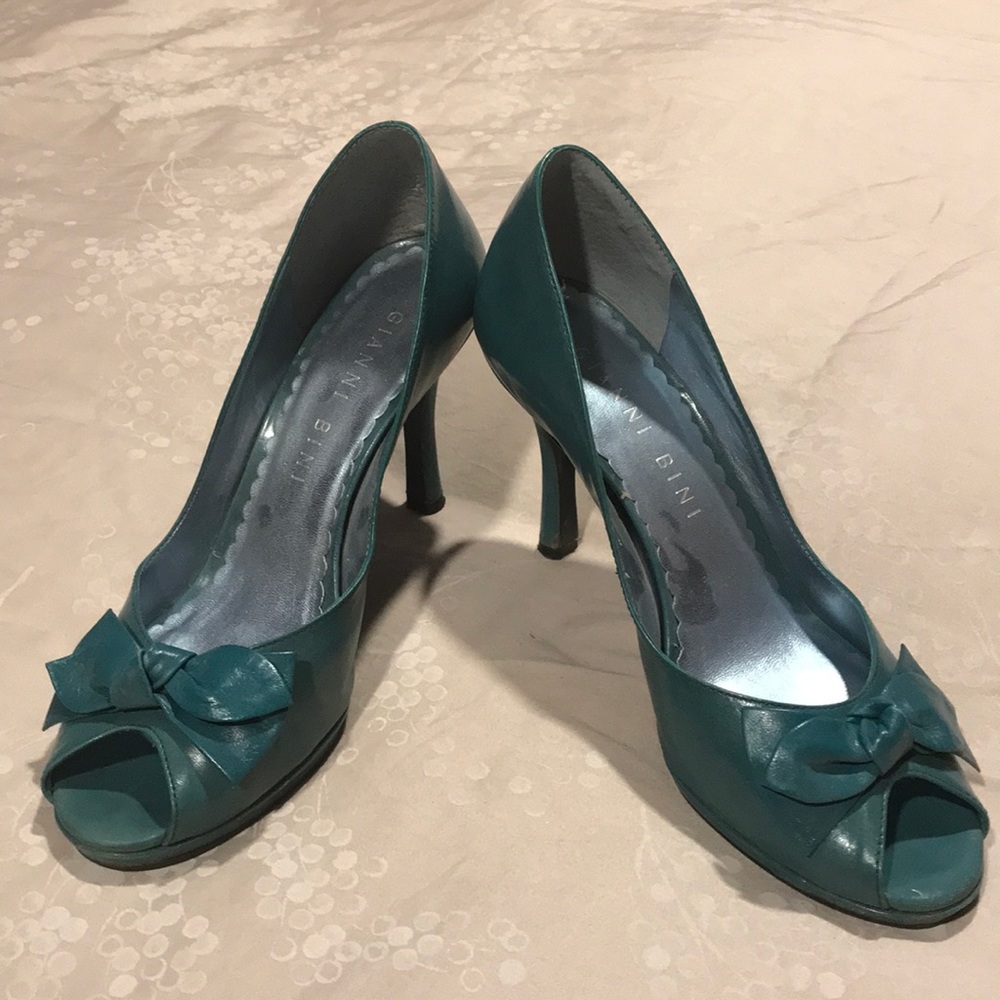 3” teal peep toe heels